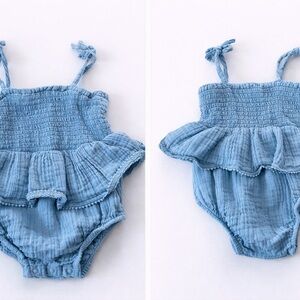 Cloud Island Blue Smocked Ruffle Baby Romper – 12M